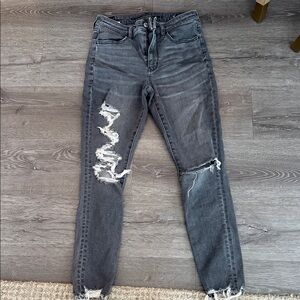 American Eagle Outfitters Dark Gray Distressed Skinny Jeans